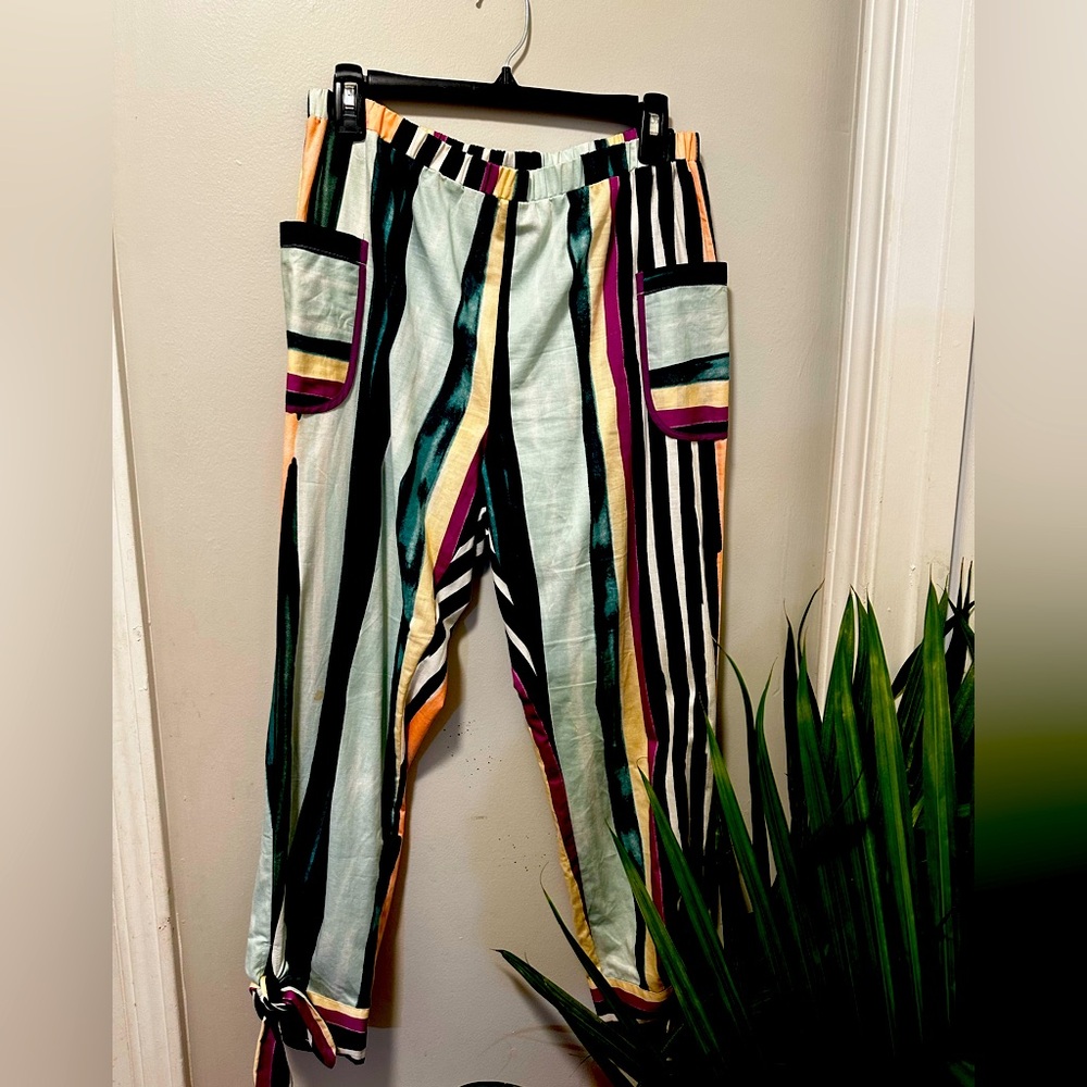 Red Carter Linen Cabana Striped Pants Size M